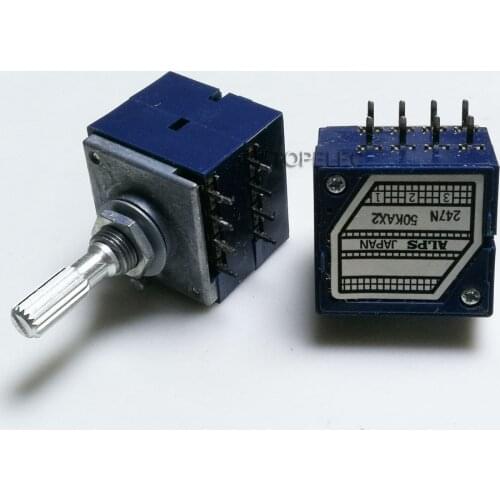 1pc Japan ALPS RK27 50KAX2/100KAX2 8pin with Loudness Volume LOG Stereo Potentiometer 2-gang Dual Unit 50K/100K Knurled Shaft