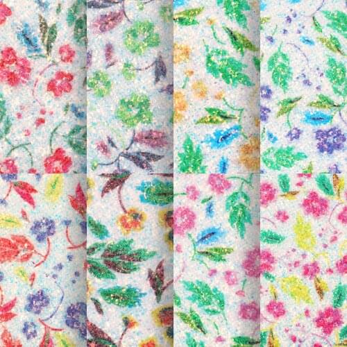 20*33cm Floral Sequins Faux Leather Sheets Chunky Glitter Synthetic Leather Vinyl For Bows Earrings DIY,1Yc20112