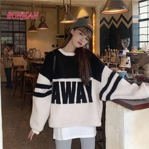 2020 Korea letter printing pullover Women Lamb sweatshirt oversized sweatshirt kawaii clothes winter tops winter clothes