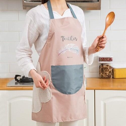 2021 Household Kitchen Cleaning Baking Cooking Water and Oil Proof Apron Womens Smock Cooking Apron Cartoon Hand Wiping Apron