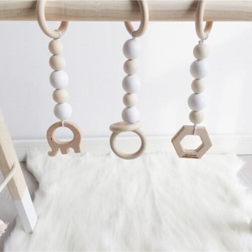 3PCS Nordic Style Wooden Beads Ornaments Baby Rattle Stroller Hanging Pendant Play Gym Toy Accessories Nursery Decor Photo Props