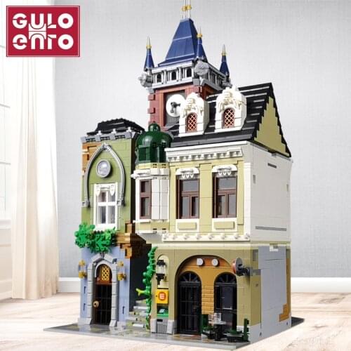Architecture 4030PCS The Old Hotel Inn City Streetview Building Blocks Creative Bar Villa Bricks Toys For Kids Birthday Gifts