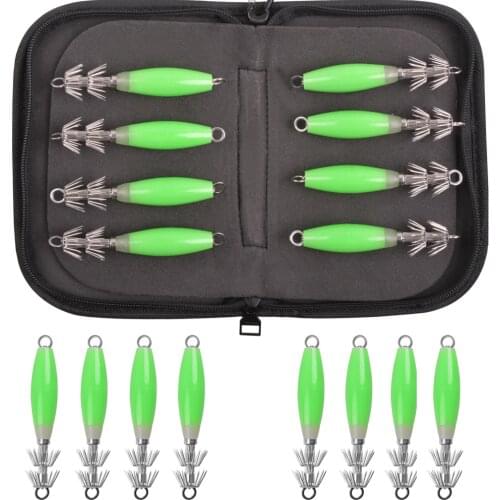 8Pcs/Bag Squid Jig Hooks Luminous Fishing Lures Baits Squid Cuttlefish Octopus Shrimp Jig Lure Tackle Accessories