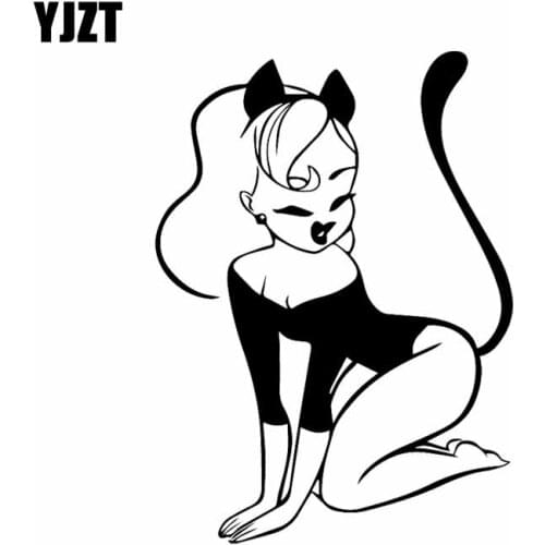 YJZT 11.6X15.9CM Car Sticker Cat Woman Cute Kitty Funny Pussy Panther Car Window Vinyl Decal Black/Silver C24-1670