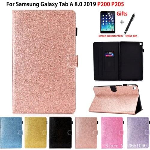 Glitter Case For samsung galaxy tab A 8.0 2019 with S Pen SM-P200 P200 P205 P207 Cover Funda Tablet Flip Stand Shell Coque +Gift