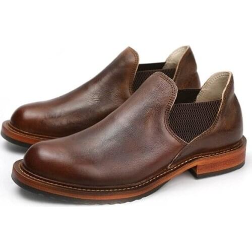 New Autumn Vintage Handmade Luxury Brand Men Shoes High Quality Genuine Leather Wedge Ankle Boots Dress Round Toe Chelsea Boots