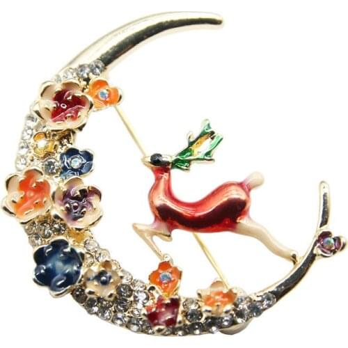 New hot sale fawn sika deer brooch color oil drop enamel moon flower Christmas deer badge brooch brooch clothing corsage jewelry