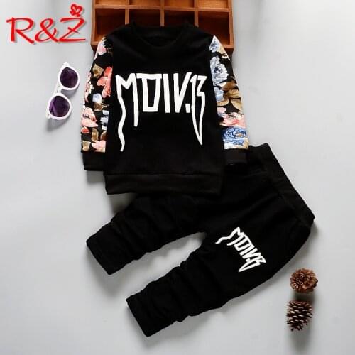 R&Z childrens suit 2019 spring and autumn new boy casual suit childrens printing letter sweater trousers two-piece