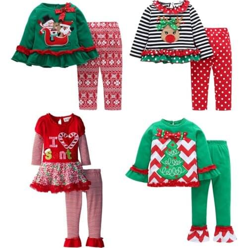 Toddler Girls Christmas Clothes Set Top+Pants 2PCS Kids Clothing Fashion Gift Infant Girls Outfit Costume For 1-5 Year Kids