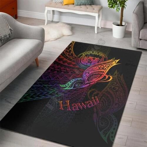Hawaii Area Rug Butterfly Polynesian Style Floor Mat Rug Non-slip Mat Dining Room Living Room Soft Bedroom Carpet