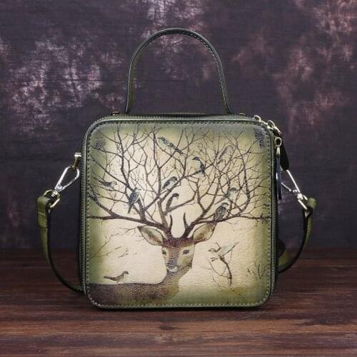 Retro Small Bag Genuine Leather Women Handbag 2021 New Hand Brushed Animal Prints Cowhide Shoulder & Crossbody Bags