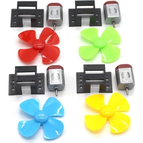 130 Motor With Propeller and Base Material Accessories Student DIY Wind Power Boat Fan Model Toy Motors Develop Kids' Ability