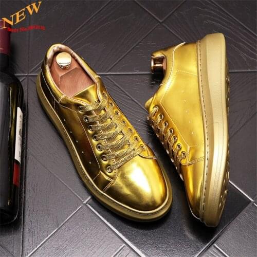 Gold Hip-Hop Punk Men Sneakers Web Celebrity Board Shoes Male Height Increasing Flats Zapatillas Hombre