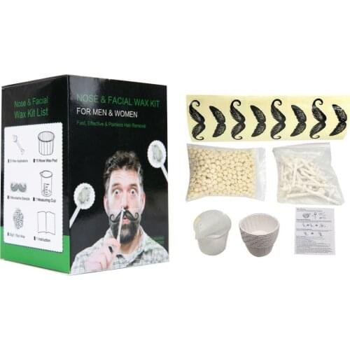 Nose Hair Removal Mens Wax Kit Hair Removal Cosmetic Painless Kit Cup Measuring Wax Beans Moustache Stencils H0E6