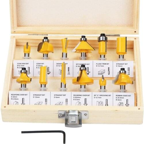 12 PCS 6.35mm 1/4 Inch Shank Tungsten Carbide Tipped Router Bit Set