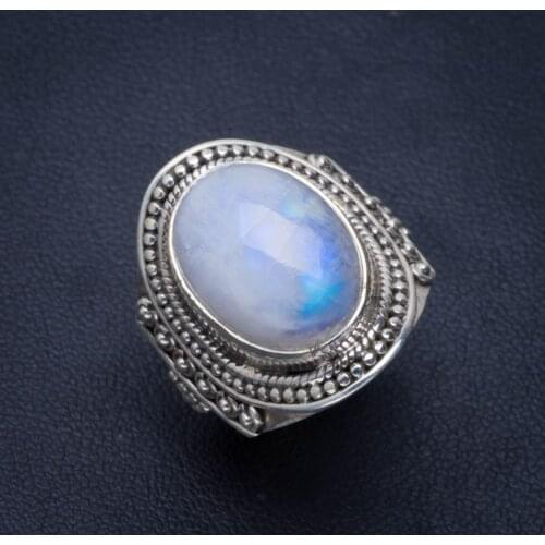 Natural Rainbow Moonstone Handmade Unique 925 Sterling Silver Ring 7.5 B1960