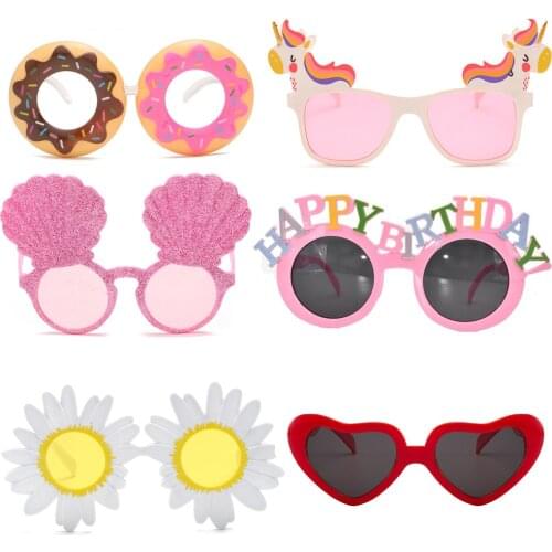 1pcs Hawaii Party Pink Flamingo Donuts Glasses Wedding Birthday Sun Flower Sunglasses Bachelorette Event Unicorn Party Supplies