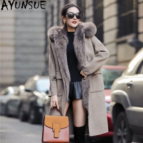 AYUNSUE Real Fur Coat Female Natural Fox Fur Parka Winter Jacket Women Woolen Coats and Jackets Women korean long jacket MY4114