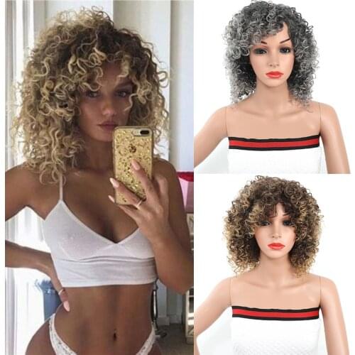 20 Inch Ombre Curly Hair Synthetic Wig High Temperature Fiber Synthetic Hair Dark Roots Grey Blonde Wigs For Black Women