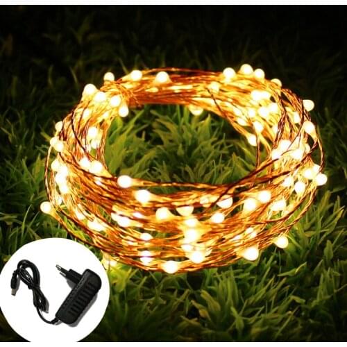 10M 20M 30M 40M 50M Holiday LED String Light Copper Wire Starry Rope Waterproof Flexible Fairy Lights Party Garde+Power Adapter