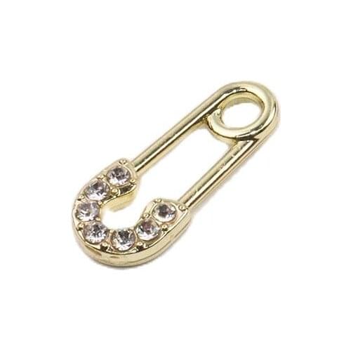 Eruifa 6pcs 7*16mm Lovely Safety Pin With Rhinestone Coin Zinc Alloy necklace,earring bracelet jewelry DIY handmade 2 colors