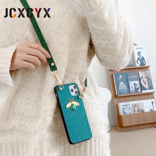 Luxury Diamond Bee Glitte crossbody lanyard Neck rope soft case for iphone 12 Pro Max MiNi 11 Pro X XR XS Max 6 S 7 8 plus SE 20