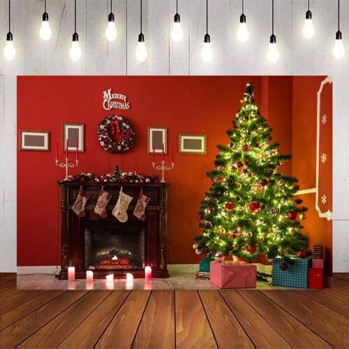 Merry christmas photography backdrop retro fireplace photo background x-mas tree background for photo studio gifts backdrops