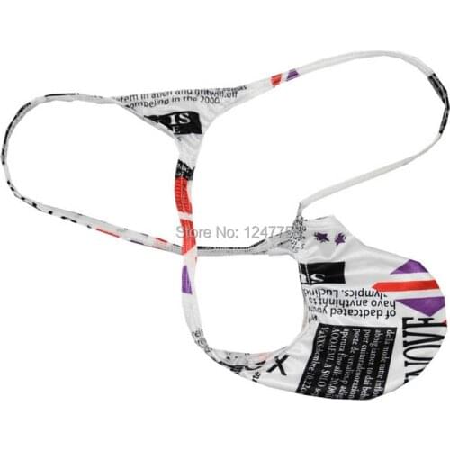 Sexy Guys underwear Men Hip Hop Pattern Thong Bikini Pouch T-Back G-String jockstrap Micro Thong jock strap Silky gay jockstra