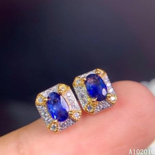 KJJEAXCMY 925 sterling silver inlaid natural sapphire earrings new elegant ladies ear stud support test
