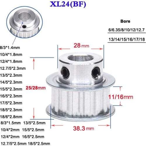 1Pcs XL24 Timing Belt Pulley Keyway Synchronous Wheel Width 11mm 16mm Bore 6-18mm