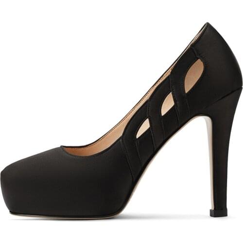 Top Brand Womens Heels Quality Silk Classic Pumps Women Shoes Cut-outs Black Nude High Heels Party Office Shoes Large Size 45 47