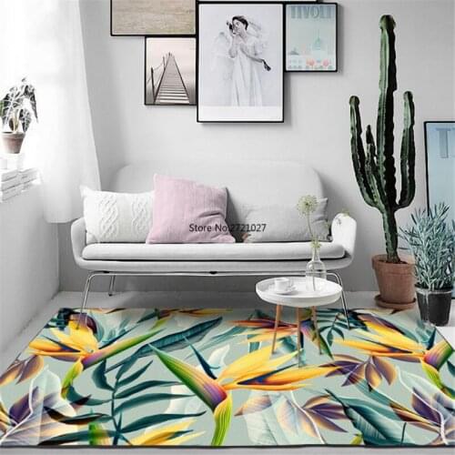 Yellow Green Leaf Carpet Modern Living Room Tropical Plant Printing Door Mat Colorful Kitchen Striped Floor Mat