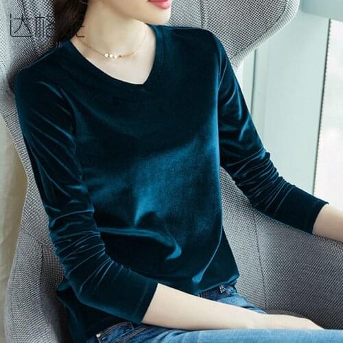 Womens Long-Sleeved Top V-neck plus Size Womens Clothing T-shirt