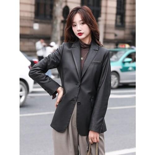 Anyin leather womens short 2021 new spring and autumn leisure small leather hooded sheep leather jacket