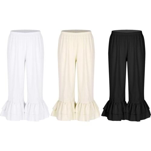 Women Ladies Sweet Dance Trousers Retro Vintage Elastic Waist Ruffles Hem Pantaloons Bloomers Underpants Victorian Era Costume