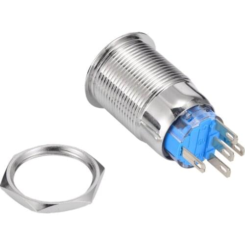 1X 12V Aluminum White LED Momentary Switch 19mm Waterproof Car Metal Off/On/Off Engine Start Push Button Switch