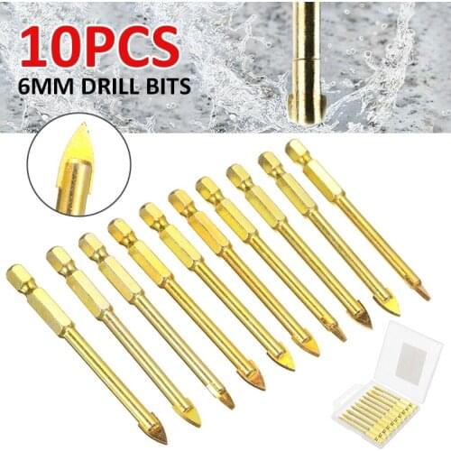 10pcs Glass Drill Bit Set Titanium Ceramic Tile Cutter Triangular Handle Drill Bit Power Tools Accessories