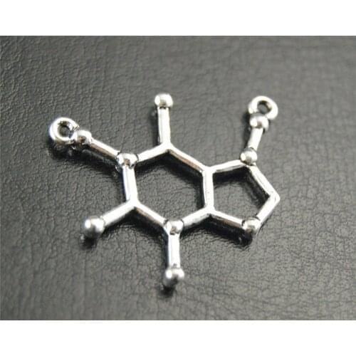 10pcs Silver Color Caffeine Molecule Chemistry Structure Charm Jewelry Making DIY Handmade Craft 23X27mm A1813