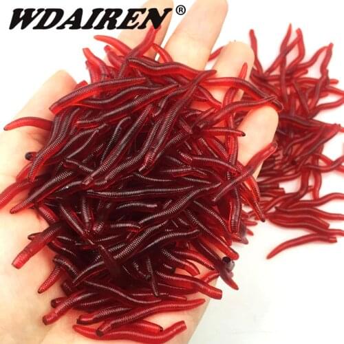100pcs/Lot Bionic Earthworm Silicone Soft Bait Red Worms Carp Bass Fishing Lure Artificial Rubber Swimbait Tackle Accessories