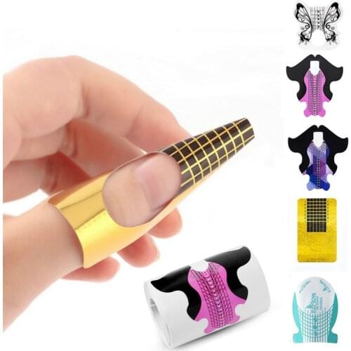 100pcs/Bag Nail Forms Art Extension Acrylic Builder Tips For Upper Forms Guide Stencil Sticker Manicure Tools