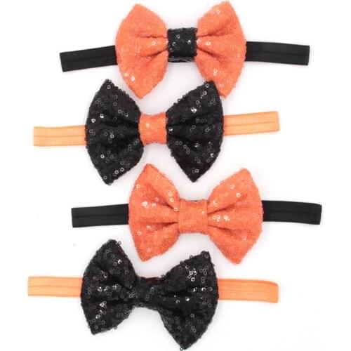 12pcs/lot 4'' Sequin Bow With 15mm Solid Headband Halloween Festival Mixed Color Hair Headband Hair Accessories Headwear News