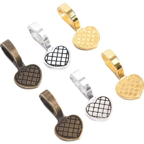 20pcs Fashion 19x9mm Alloy Antique Heart Glue-on Flat Pad Bails Pendant Bails Cabochon Setting Jewelry Findings