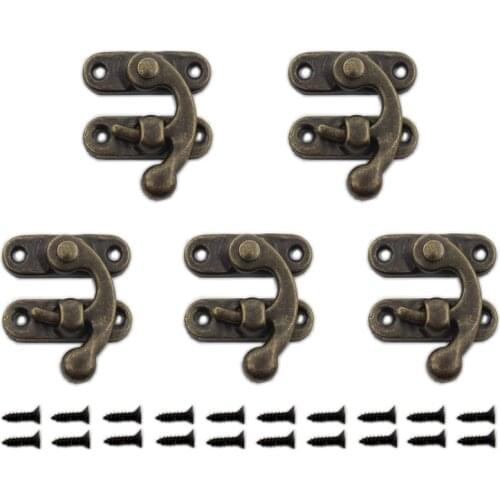 5PCS Antique Latch Hook Hasp Horn Lock,Decorative Hook Hasp Suitcase Case Wood Jewelry Box Latch Toggle Swing Lock Clasp Closure