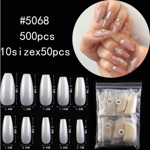 500Pcs/opp White/Natural/Clear False Nails Tips Ballerina Nails Coffin Nail Tips Overhead Fake Nails Tips Detachable Faux