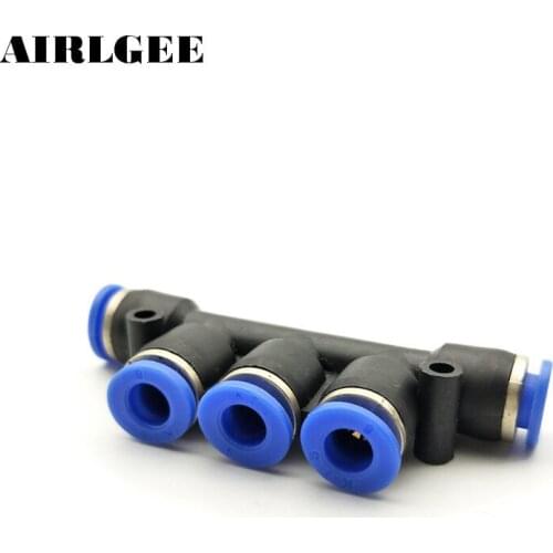 6mm 5 Way Splitter One Touch Push in Connector Pneumatic Union Coupler Black
