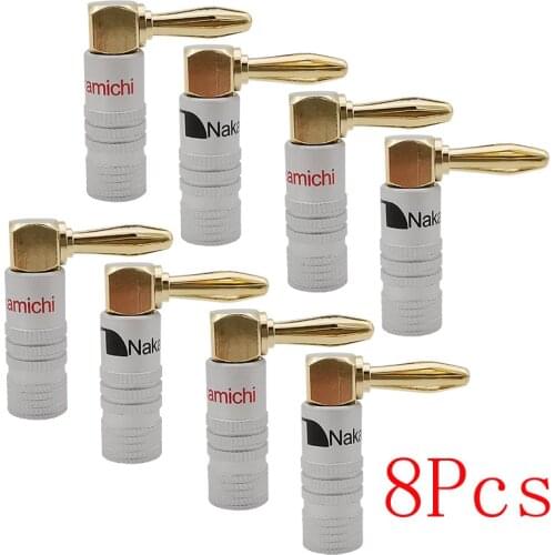 8Pcs Banana Plug Right Angle 4mm Gold-Plated Banana Male Plugs Connector with Screw Lock for Audio Jack Speaker Cable Black Red
