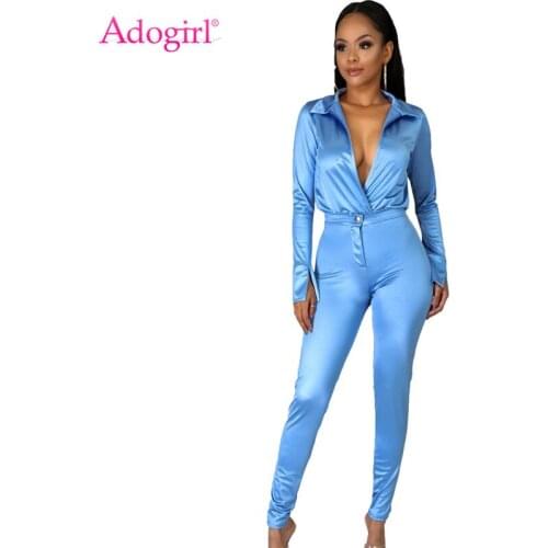 Adogirl Elegant Women Two Piece Set Business Suit Office Work Wear Sexy V Neck Long Sleeve Shirt Top Pencil Pants Casual Outfits