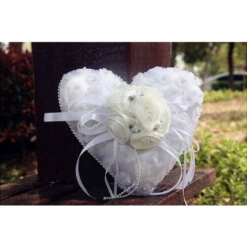 White , Red , Pink , Purple Color 3D Flower Heart Shape Wedding Ring Pillow Lace Pearl Edage Ring Box for wedding decoration