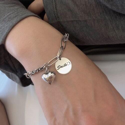 SMTCAT New Fashion 925 Sterling Silver LOVE Heart Bracelet for Women Vintage Creative Smile Letter Tag Party Jewelry Gifts