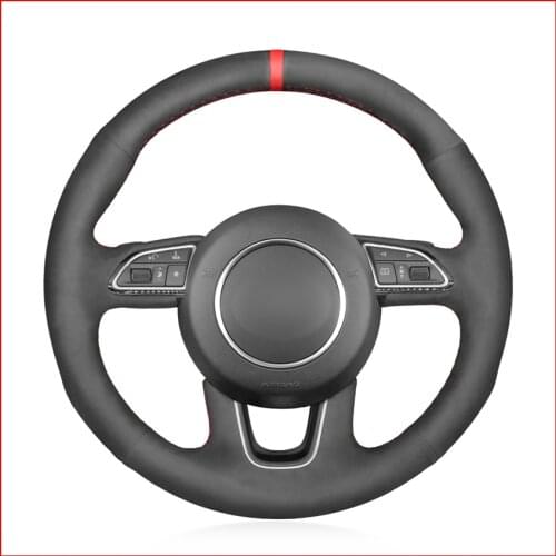 Black Suede Hand Sew Red Marker Steering Wheel Cover for Audi Q3 (8U) 2011-2018 Q5 (8R) 2012-2017 Q7 (4L) 2011-2015 SQ5